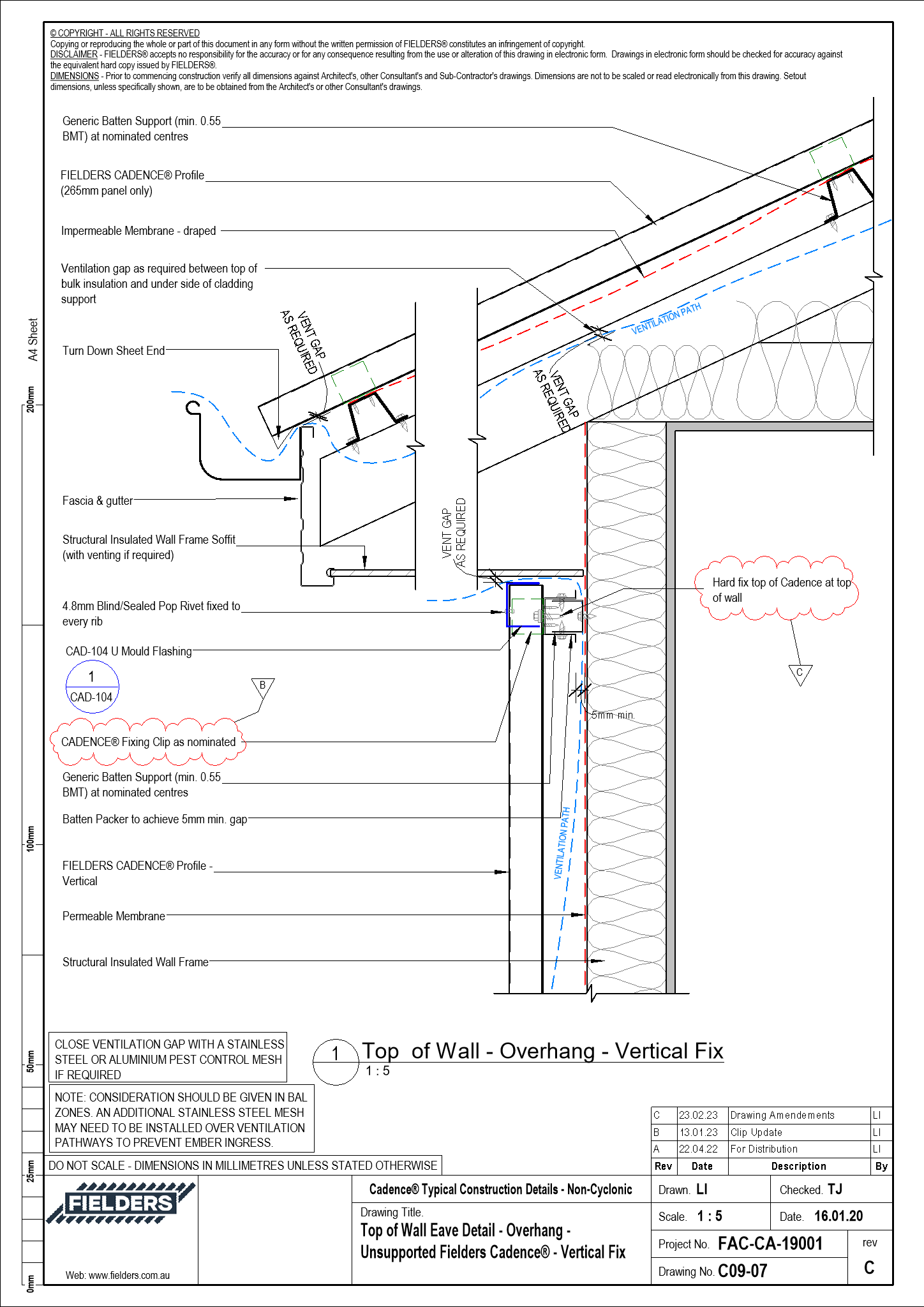 C0907 Top of Wall Eave Detail Overhang Unsupported Fielders